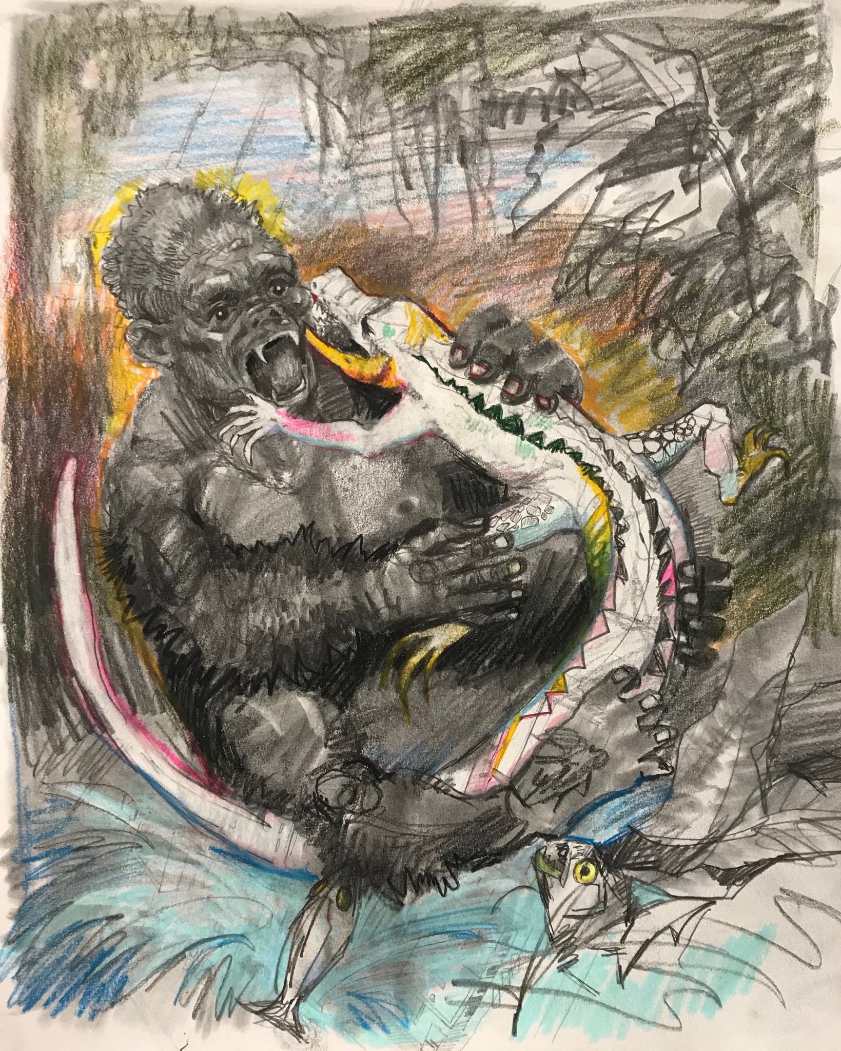 Gorilla & Albino Alligator (11x14 inches)